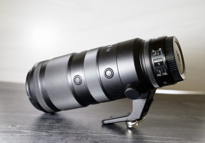 a close up of a camera lens on a table.
