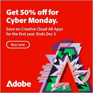 Get 50% off adobe creative cloud apps on cyber monday.