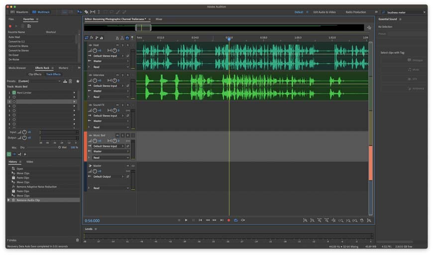 screenshot of Adobe Audition showing the multitrack editor view