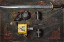 a knife, a camera, a lighter, a lighter, and other items are.