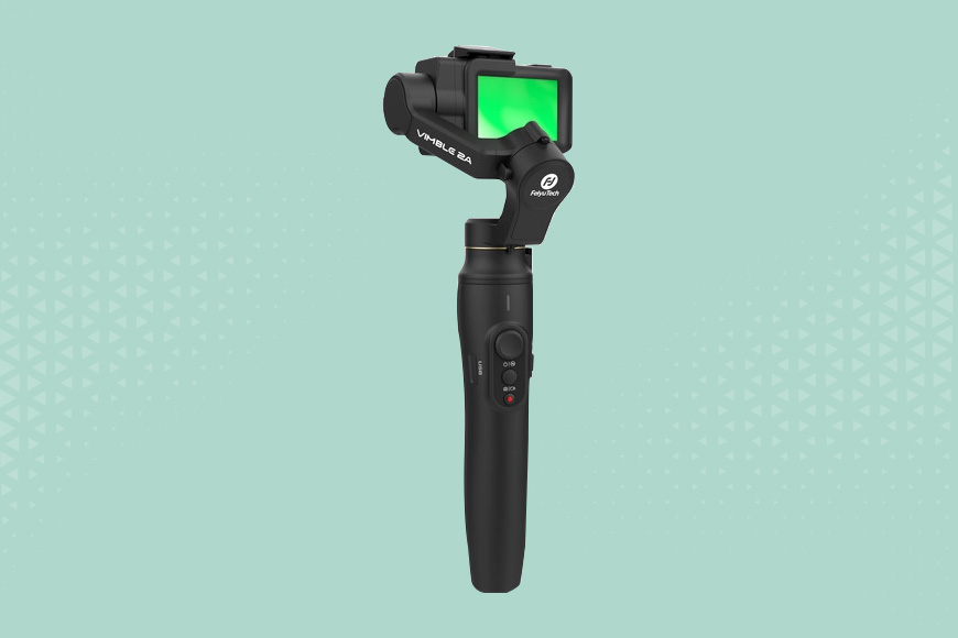 a Feiyu Vimble 2A with a GoPro with a green screen.