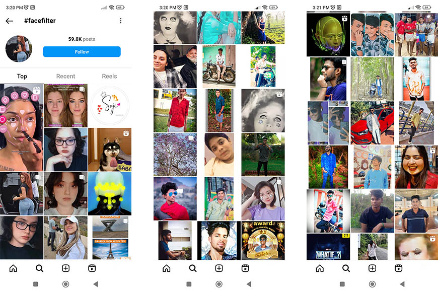 Screenshots of Instagram face filters