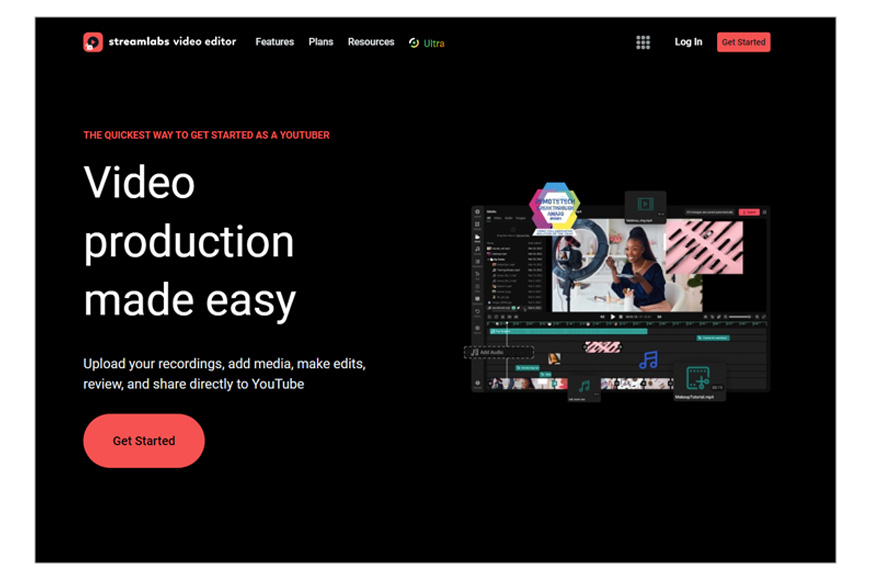 a screen shot of Streamlabs Video Editor home page