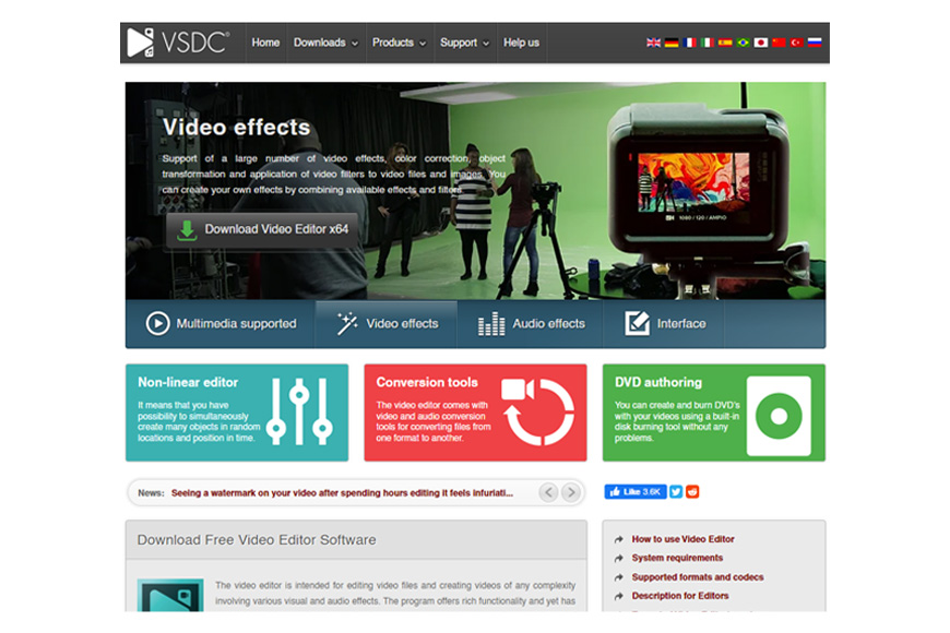 a screen shot of VSDC homepage