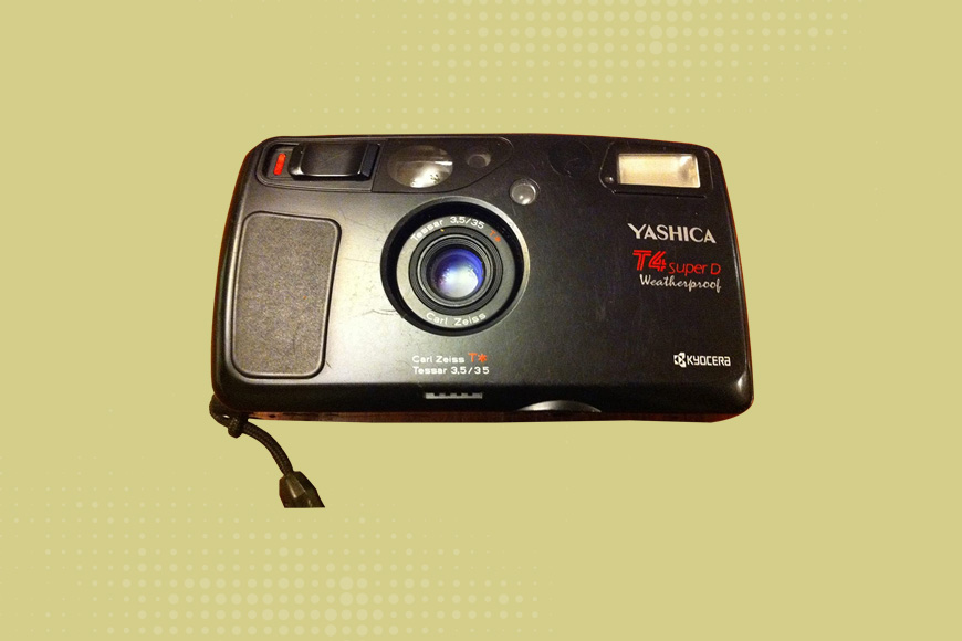 Yashica T4 on a yellow background
