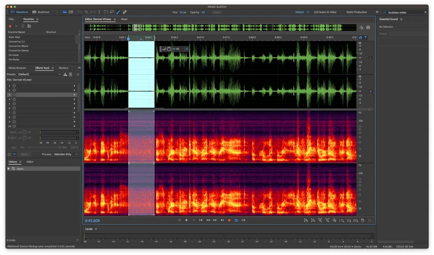 screenshot of Adobe Audition showing the waveform view