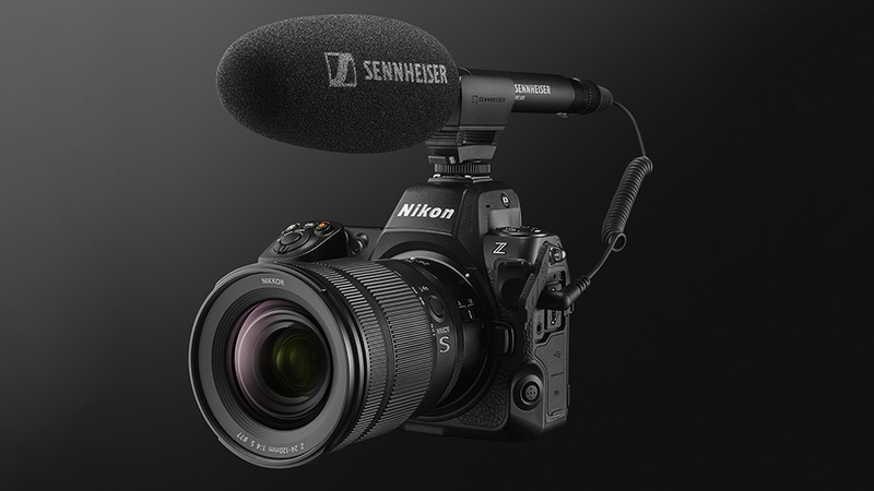 a camera with a microphone attached to it.