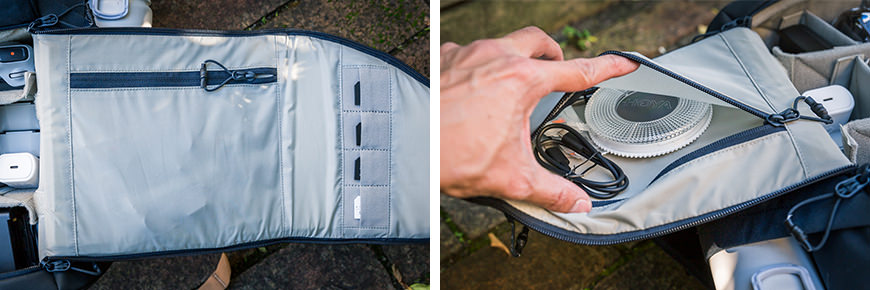 This internal pocket is relatively soft, and even if you pack it out a bit, it doesn't intrude too much on the camera compartment.