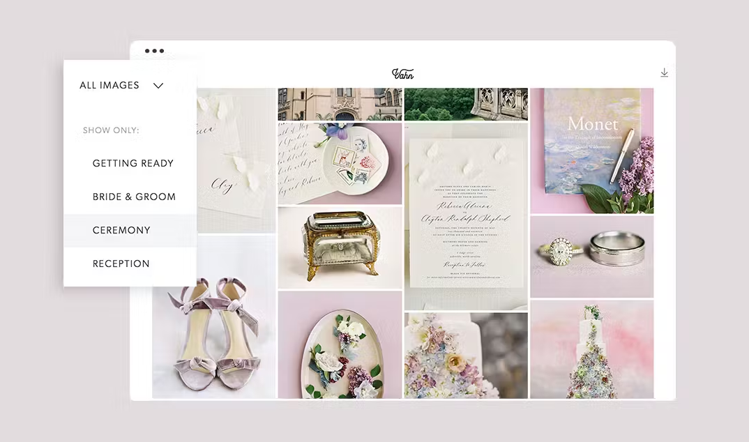 a screen shot of a wedding website.