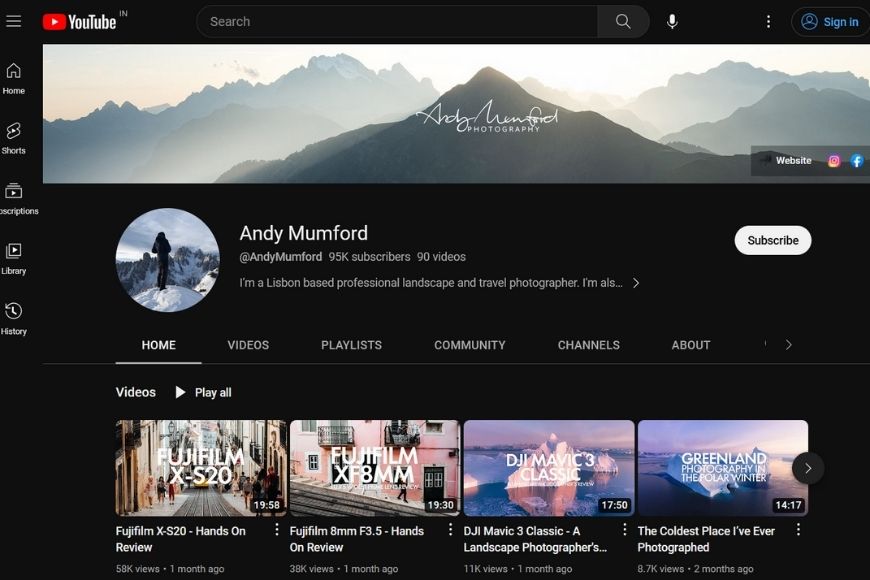 andy mumford youtube page