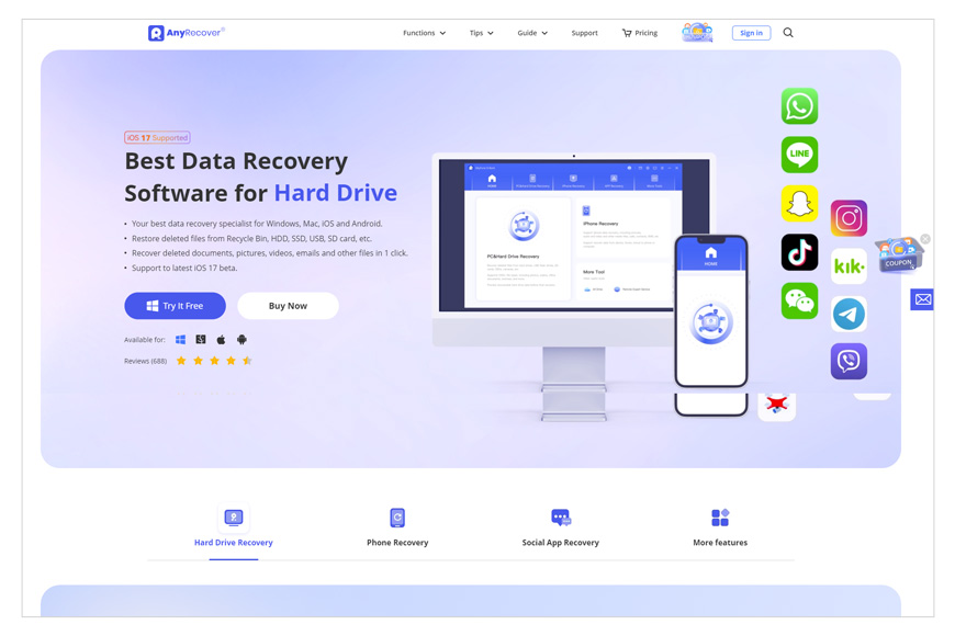 a screenshot of AnyRecover Photo Recovery homepage