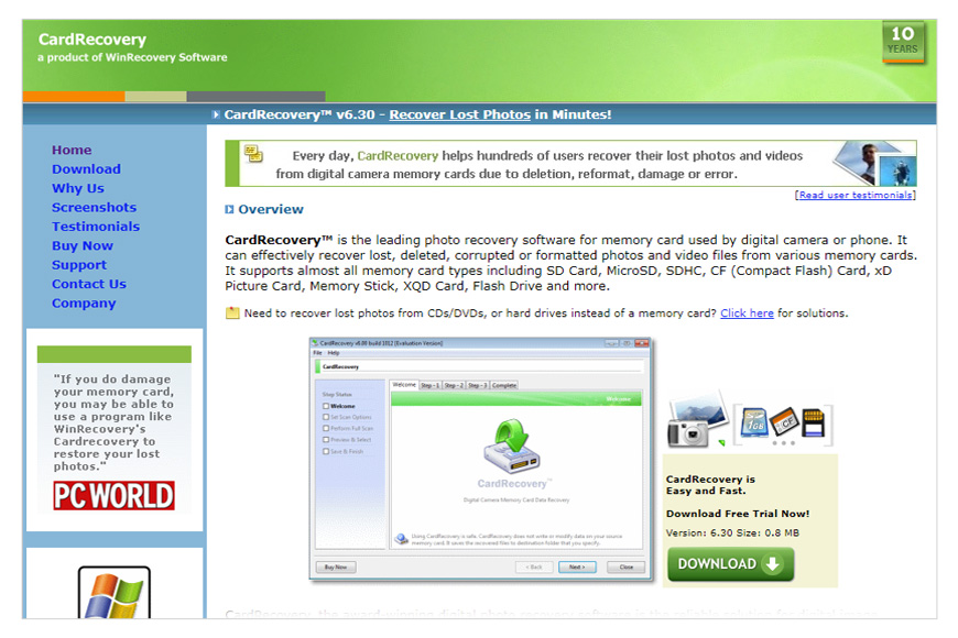 a screenshot of Card Recovery homepage