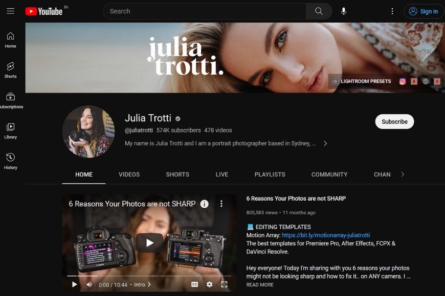 julia trotti's youtube page.
