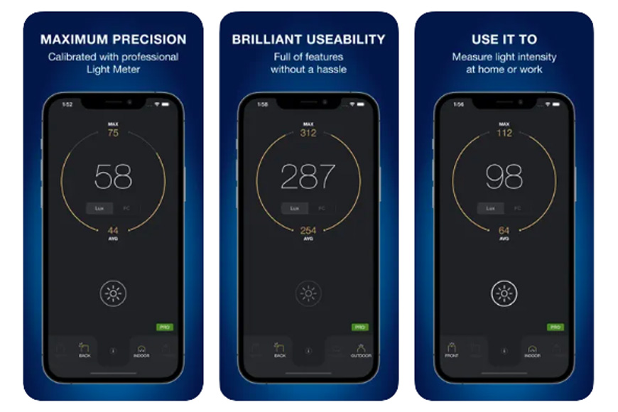 A Screenshot of Lux Light Meter Pro App homepage