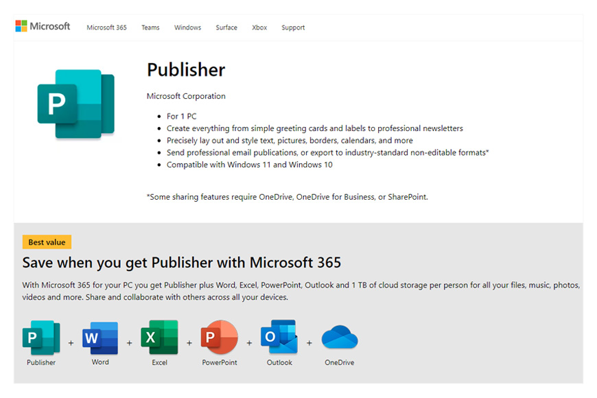 a screenshot of Microsoft Publisher homepage