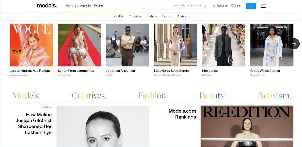 the homepage of Models..