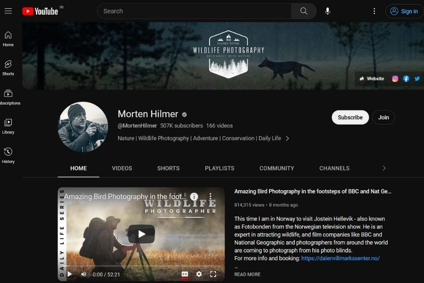 a screen shot of a youtube page of Morten Hilmer