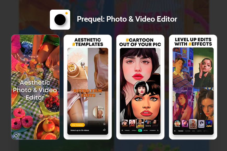 a Screenshot of Prequel photo and video editor app homepage 