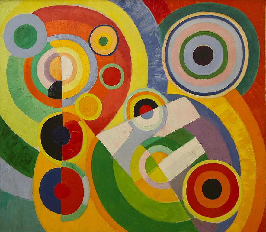 an abstract painting with colorful circles and circles.