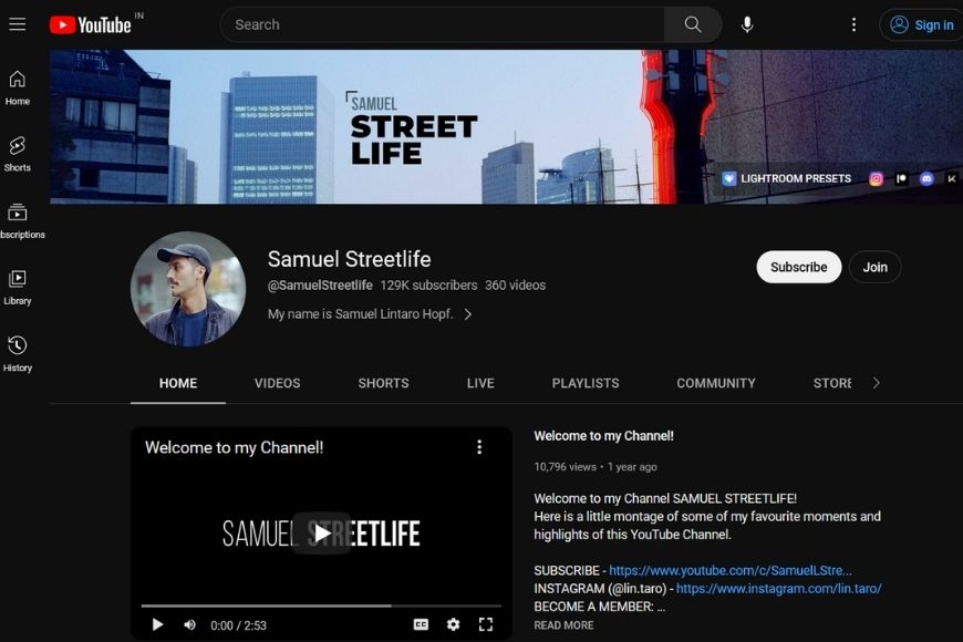samuel streetlfe youtube channel