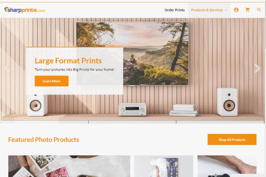 The homepage of a photography print store.