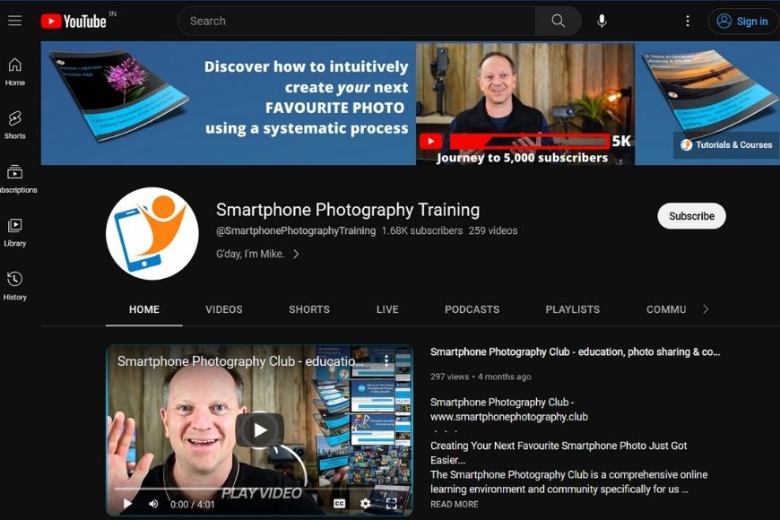 Smartphone Photography Training on YouTube