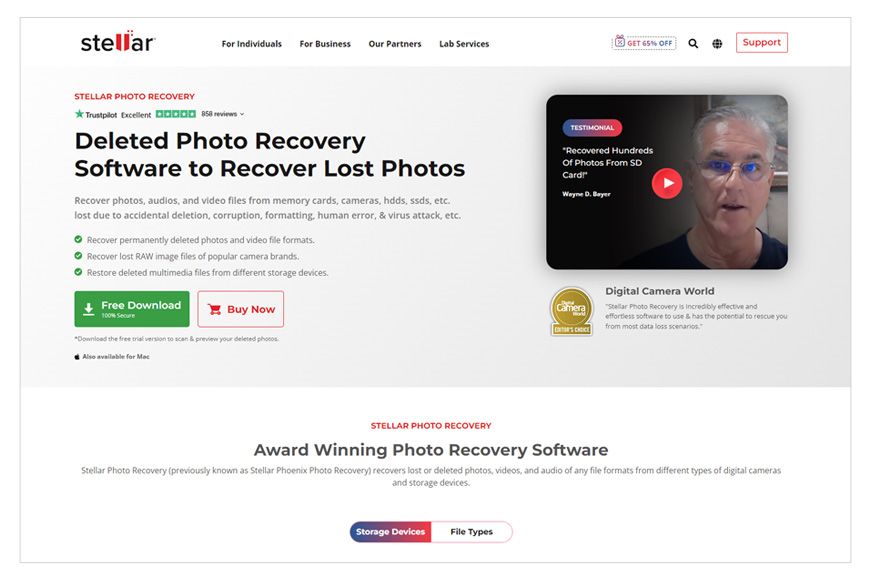 a screen shot of Stellar Photo Recovery home page