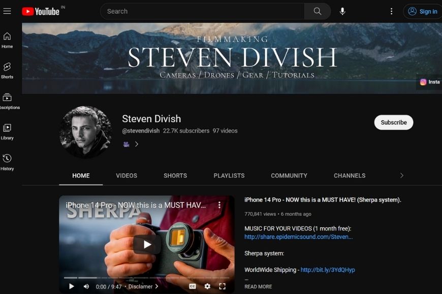 Steven Divish's youtube channel.