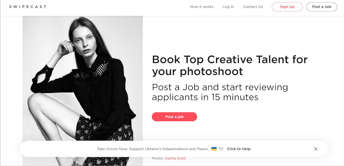 a photoshoot website with a photo of a woman.
