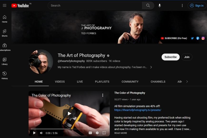 the art of photography on youtube.