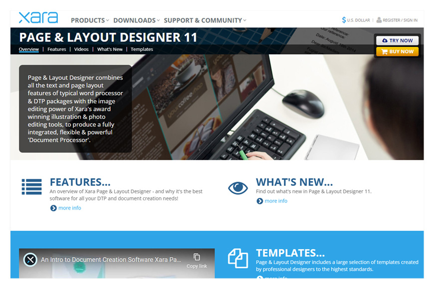 a screenshot of Xara Page & Layout Designer homepage