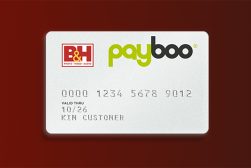 a white business card with a paybo logo on it.