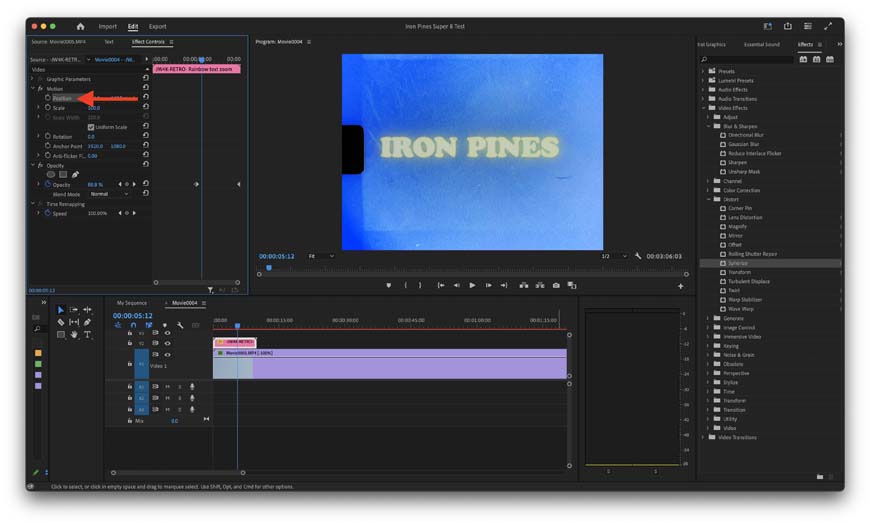 A screenshot of Adobe Premiere Pro highlighting the position keyframe button.