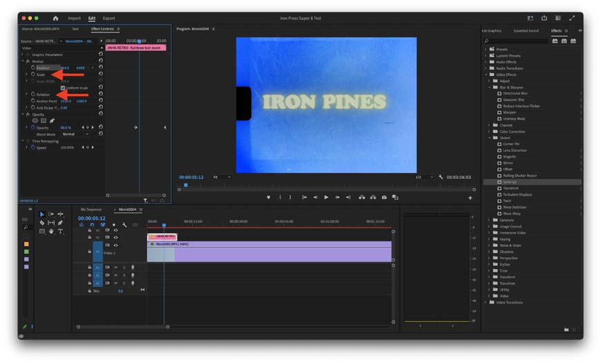 A screenshot of Adobe Premiere Pro highlighting the rotate and scale keyframe controls