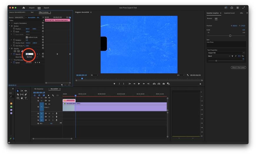 A screenshot of Adobe Premiere Pro highlighting the opacity controls 