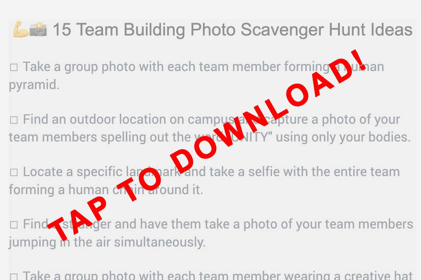a picture of a team building photo scavenger hunt.