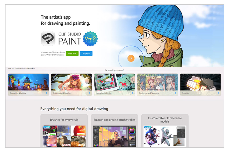 a screenshot of Clip Studio Paint Pro homepage