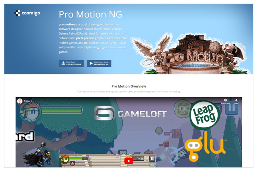 A screen shot of the pro motion NG homepage.