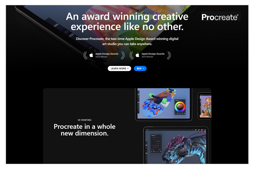 a screen shot of the procreate website.