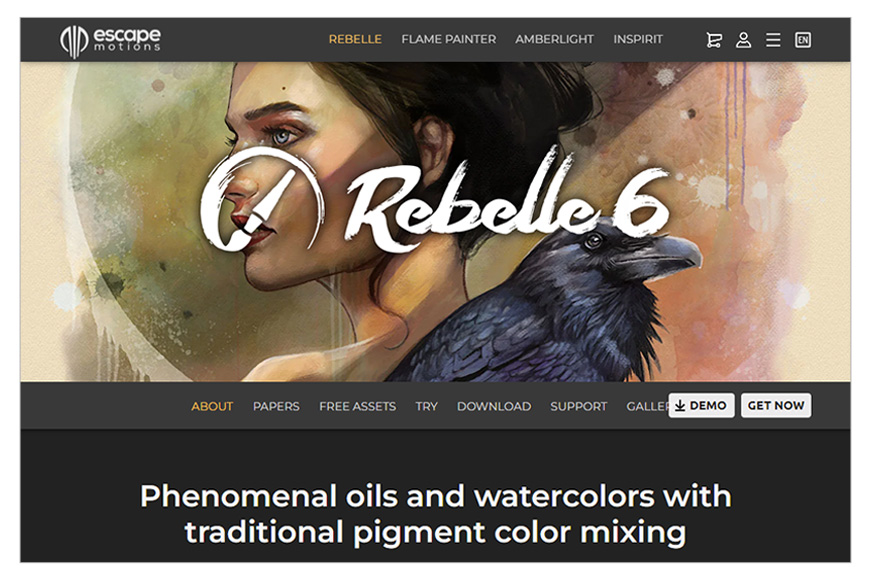 A screenshot of Rebelle 6 homepage.