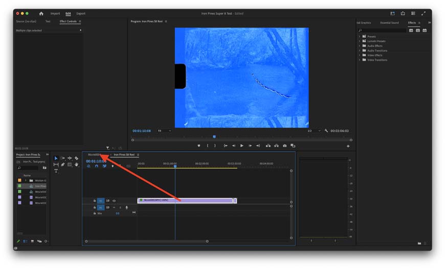Adobe premiere pro cs6 showing a clip being dragged and dropped.