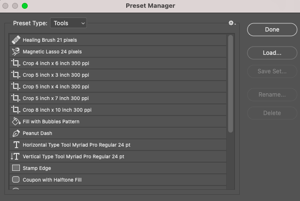 import presets type menu