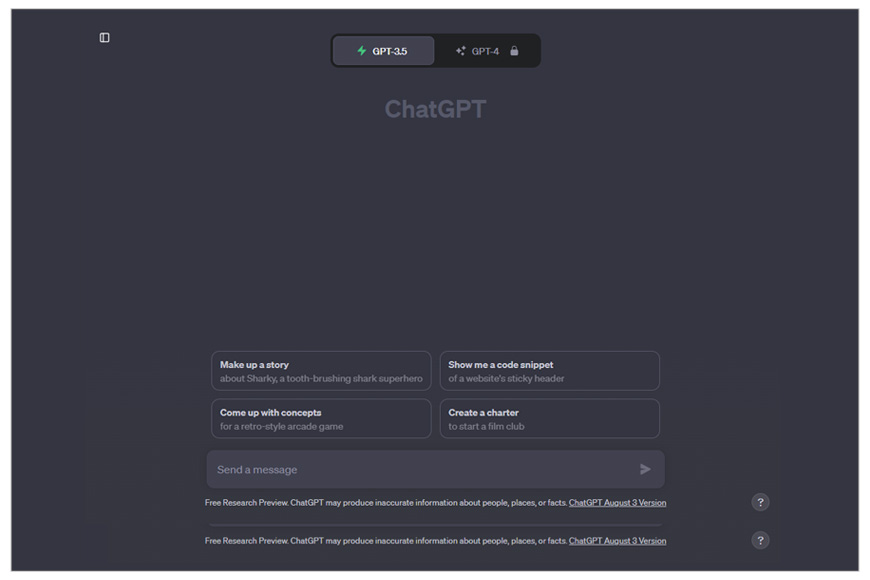 A screen shot of ChatGPT web page 