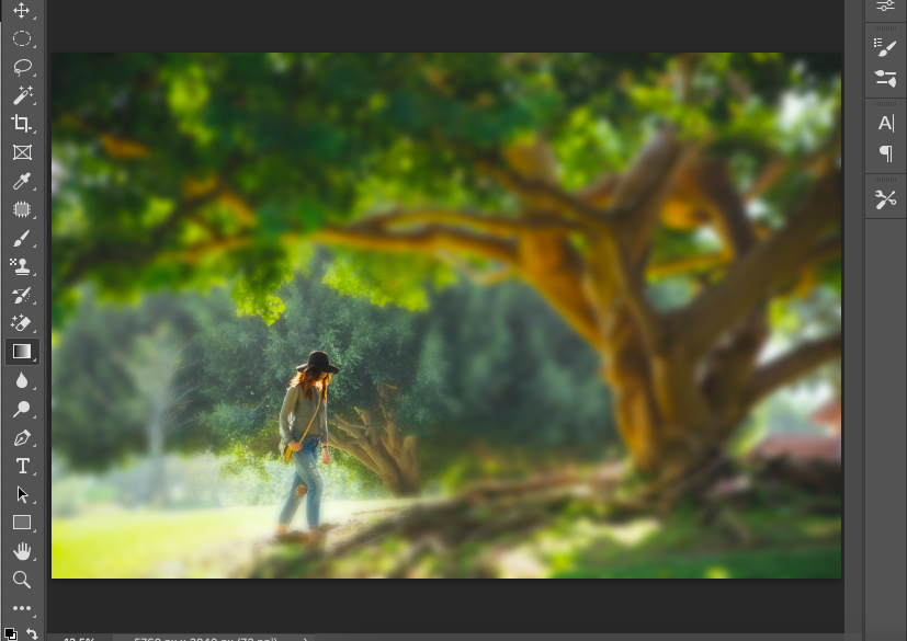 A person standing under a tree in adobe photoshop.