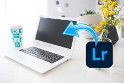 A laptop with an arrow pointing to the word lightroom.