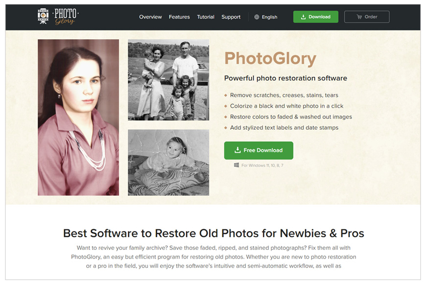 A screenshot of PhotoGlory PRO homepage.