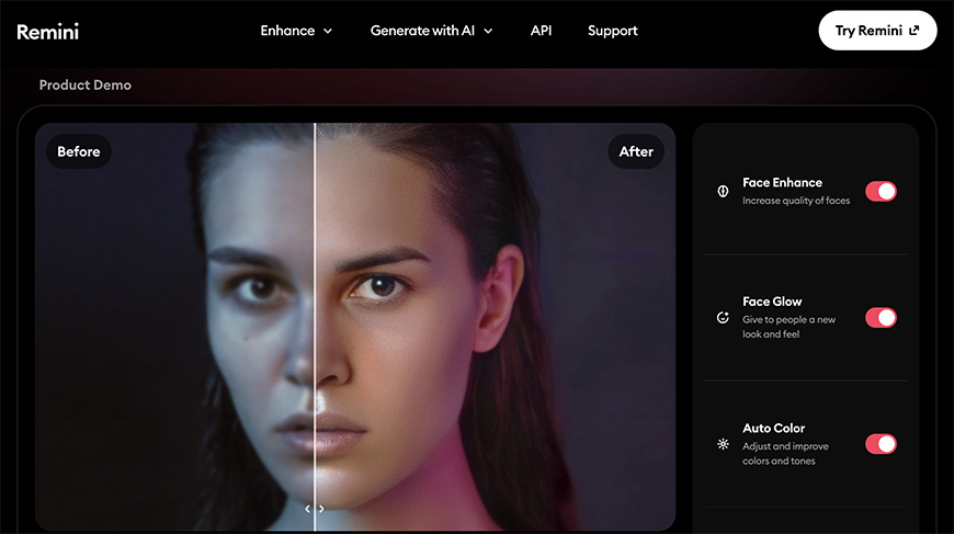 A woman's face is shown on a website.