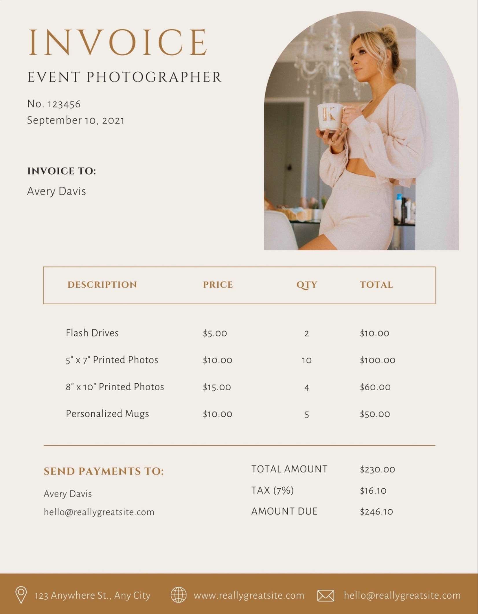 An invoice for an event photographer.