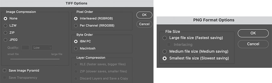 Screenshot of Photoshop saving options