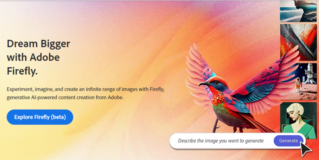 A screenshot of adobe firefly homepage.